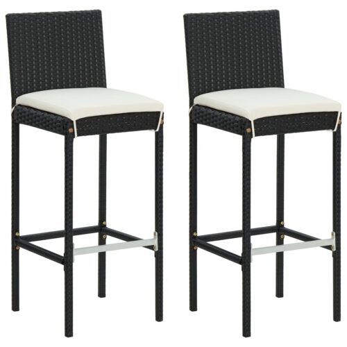 Garden Bar Stools with Cushions 2pcs Black Poly Rattan
