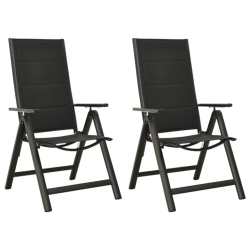 Folding Garden Chairs 2pcs Textilene Aluminium Black - Image 2