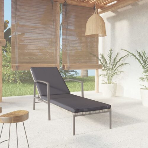 Garden Sun Lounger with Cushion Poly Rattan Grey - Image 9