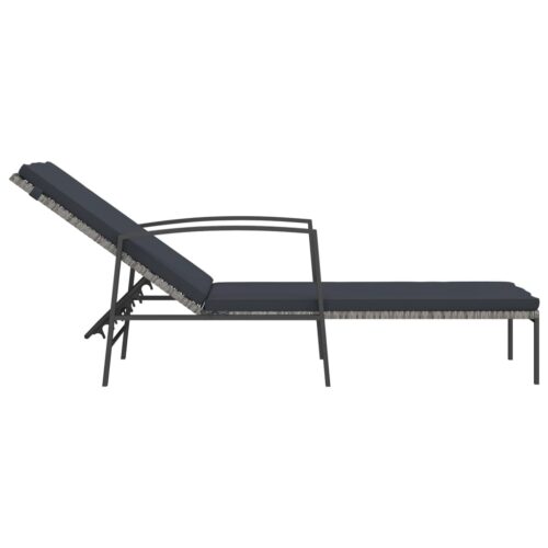 Garden Sun Lounger with Cushion Poly Rattan Grey - Image 4