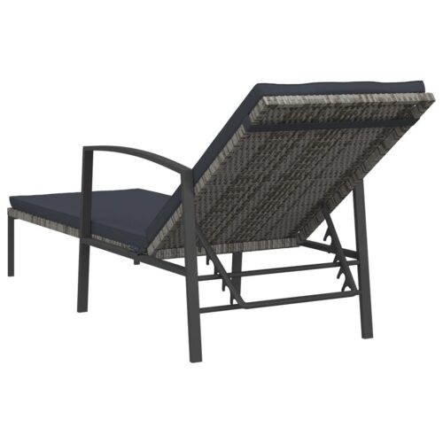 Garden Sun Lounger with Cushion Poly Rattan Grey - Image 5