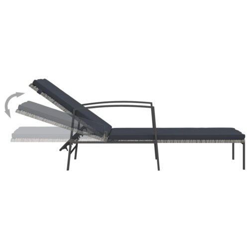 Garden Sun Lounger with Cushion Poly Rattan Grey - Image 6