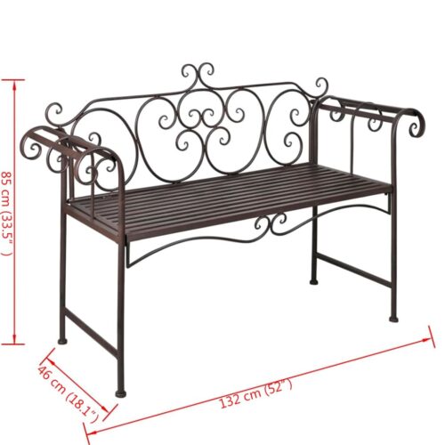 Garden Bench 132cm Steel Antique Brown - Image 5