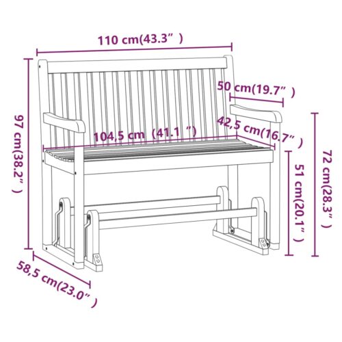 Garden Swing Bench 110cm Solid Acacia Wood - Image 8