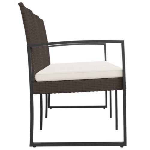 3-Seater Garden Bench with Cushions Brown PP Rattan - Image 4