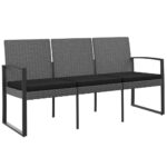 3-Seater Garden Bench with Cushions Dark Grey PP Rattan