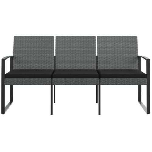 3-Seater Garden Bench with Cushions Dark Grey PP Rattan - Image 3