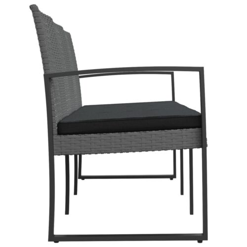 3-Seater Garden Bench with Cushions Dark Grey PP Rattan - Image 4