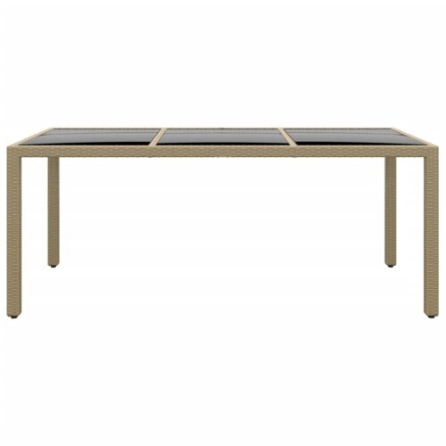 Garden Table 190x90x75cm Tempered Glass Poly Rattan Beige - Image 2