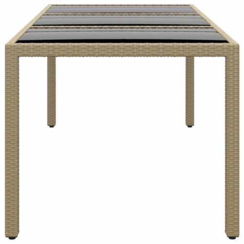 Garden Table 190x90x75cm Tempered Glass Poly Rattan Beige - Image 3