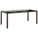 Garden Table 190x90x75cm Tempered Glass Poly Rattan Brown