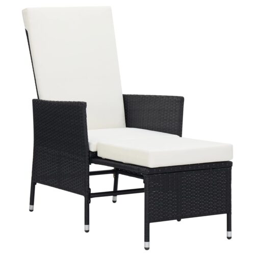Reclining Garden Chair with Cushions Poly Rattan Black - Image 2