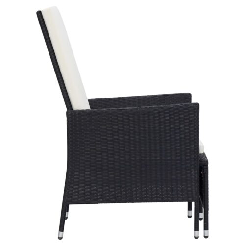 Reclining Garden Chair with Cushions Poly Rattan Black - Image 4
