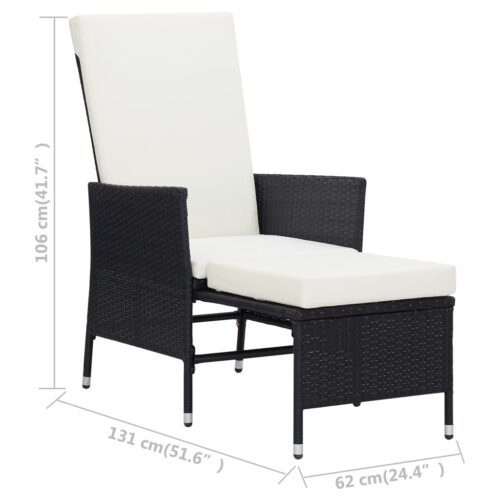 Reclining Garden Chair with Cushions Poly Rattan Black - Image 8