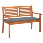 2-Seater Garden Bench with Cushion 120cm Solid Eucalyptus Wood