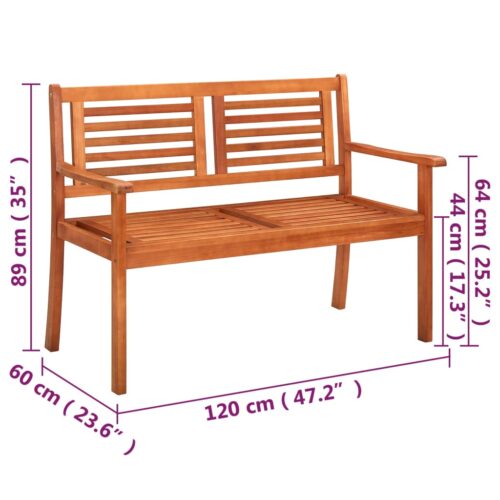 2-Seater Garden Bench with Cushion 120cm Solid Eucalyptus Wood - Image 10