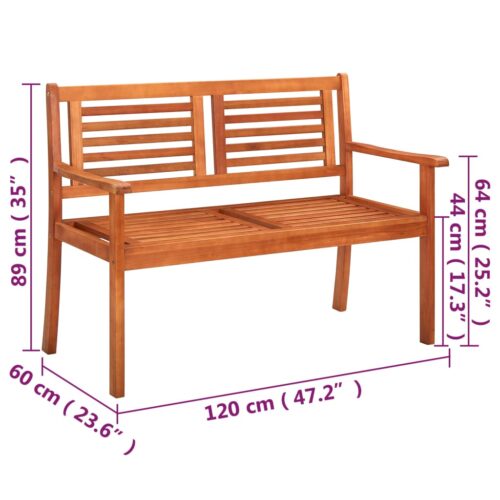 2-Seater Garden Bench with Cushion 120cm Solid Eucalyptus Wood - Image 10