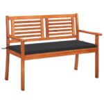 2-Seater Garden Bench with Cushion 120cm Solid Eucalyptus Wood