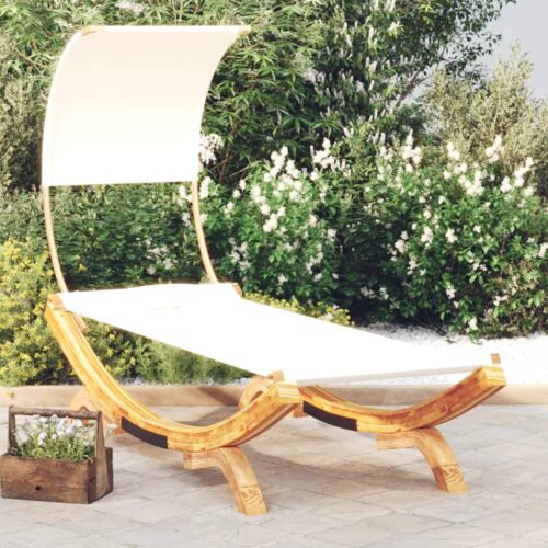 Outdoor Lounge Bed with Canopy 100x200x126cm Solid Bent Wood Cream - Image 7