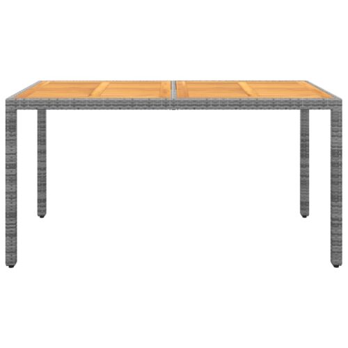 Garden Table 150x90x75cm Acacia Wood Poly Rattan Grey - Image 2