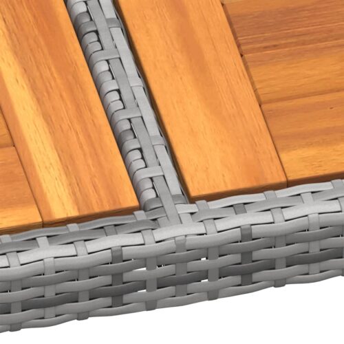 Garden Table 150x90x75cm Acacia Wood Poly Rattan Grey - Image 4