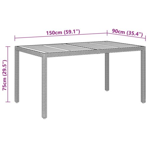 Garden Table 150x90x75cm Acacia Wood Poly Rattan Grey - Image 5