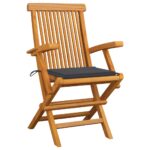 Garden Chairs with Anthracite Cushions 2pcs Solid Teak Wood