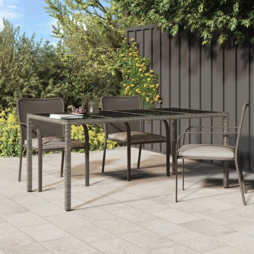 Garden Table Grey 190x90x75cm Tempered Glass Poly Rattan - Image 7