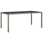 Garden Table Grey 190x90x75cm Tempered Glass Poly Rattan