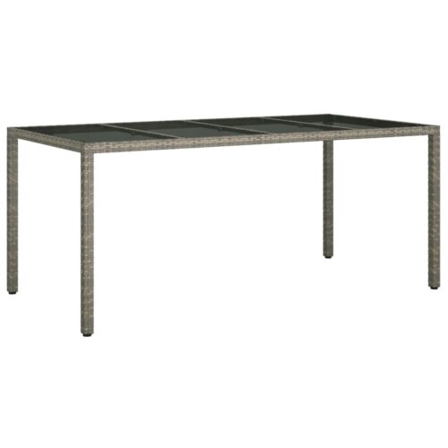 Garden Table Grey 190x90x75cm Tempered Glass Poly Rattan