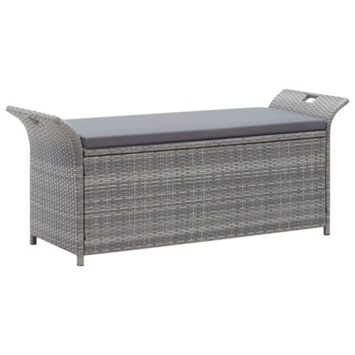 Storage Bench with Cushion Grey 138cm Poly Rattan