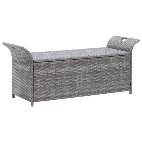 Storage Bench with Cushion Grey 138cm Poly Rattan - Image 2