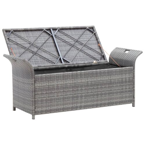 Storage Bench with Cushion Grey 138cm Poly Rattan - Image 3