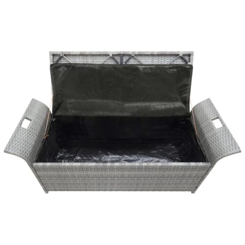 Storage Bench with Cushion Grey 138cm Poly Rattan - Image 7