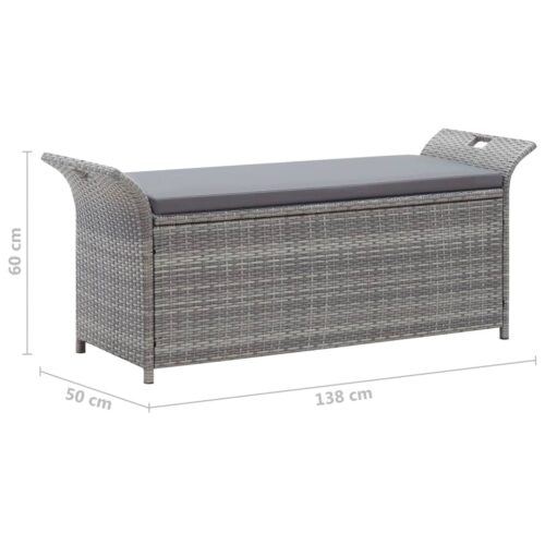 Storage Bench with Cushion Grey 138cm Poly Rattan - Image 10