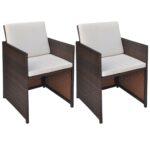 Garden Chairs 2pcs with Cushions Pillows Poly Rattan Brown