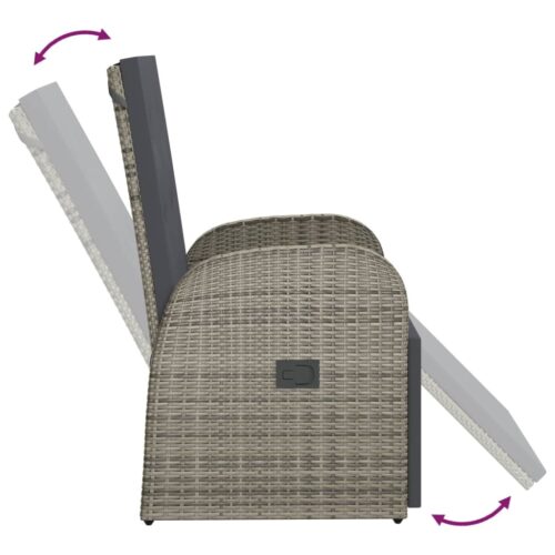 Reclining Garden Chair with Cushion Poly Rattan Grey - Image 5