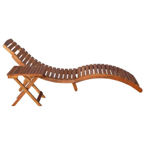 Sun Lounger with Table Solid Acacia Wood Brown - Image 3