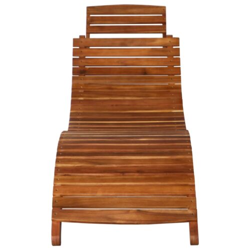 Sun Lounger with Table Solid Acacia Wood Brown - Image 6