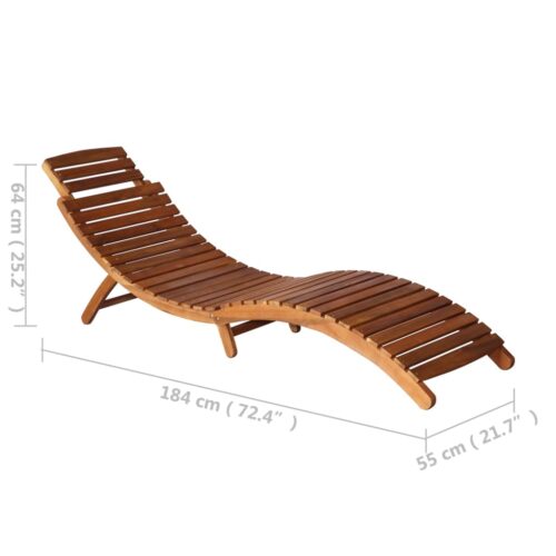 Sun Lounger with Table Solid Acacia Wood Brown - Image 11