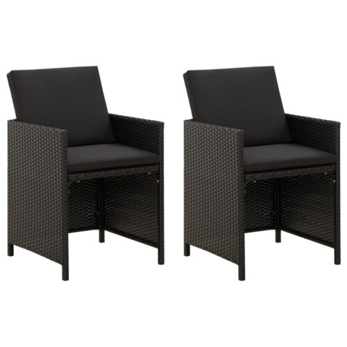 Garden Chairs with Cushions 2pcs Poly Rattan Black