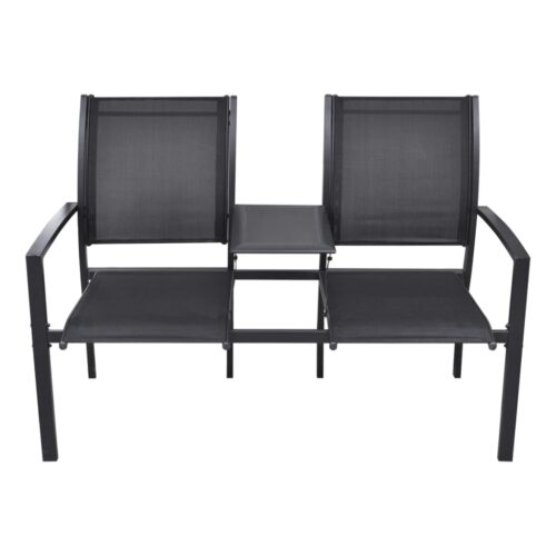 2 Seater Garden Bench 131cm Steel Textilene Black - Image 3