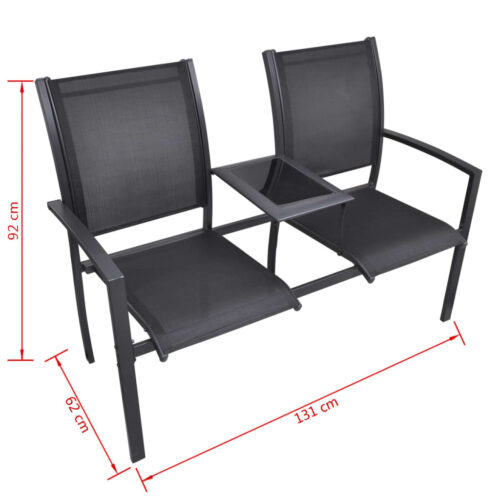 2 Seater Garden Bench 131cm Steel Textilene Black - Image 7