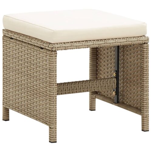 Garden Stools 4pcs with Cushions Poly Rattan Beige - Image 2