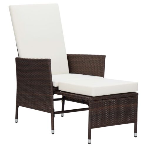 Reclining Garden Chair with Cushions Poly Rattan Brown - Image 2