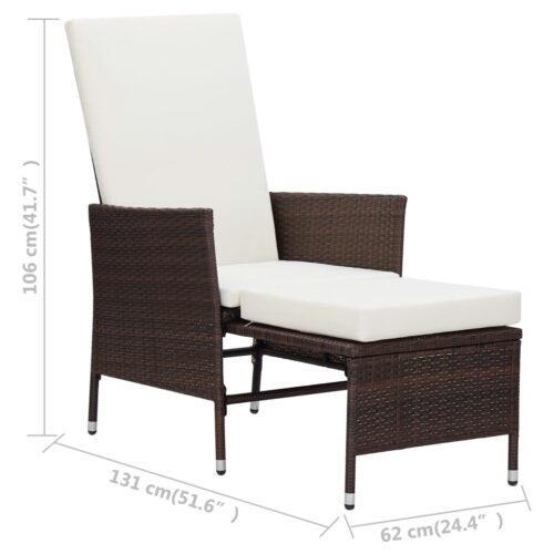 Reclining Garden Chair with Cushions Poly Rattan Brown - Image 8
