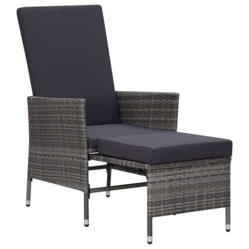Reclining Garden Chair with Cushions Poly Rattan Grey - Image 2