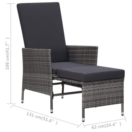 Reclining Garden Chair with Cushions Poly Rattan Grey - Image 8