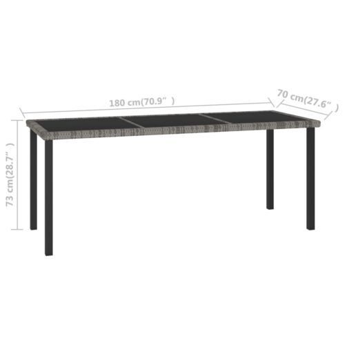 Garden Dining Table Grey 180x70x73cm Poly Rattan - Image 5