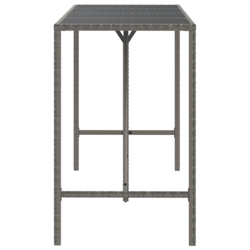 Bar Table with Glass Top Grey 180x70x110cm Poly Rattan - Image 4